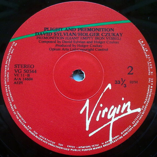 David Sylvian + Holger Czukay Plight & Premonition vinyl record used, electronic