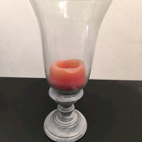 Candlestick used with wooden base and large glass cover