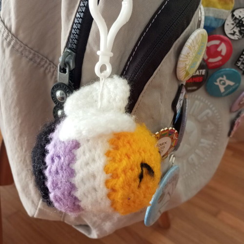 Handmade Non-Binary Bee Keychain made with yarnart yarns