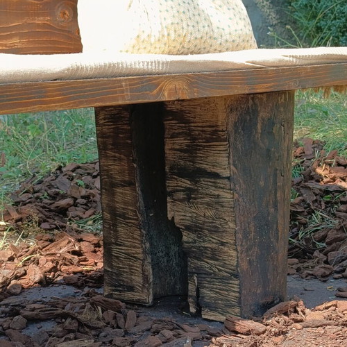 Handmade garden set with 1.50m bench and log table, natural wood