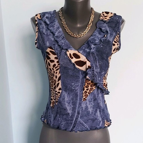 Women's bustier with leopard denim print like new