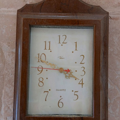 Wooden key holder clock used, wall-mounted, analog