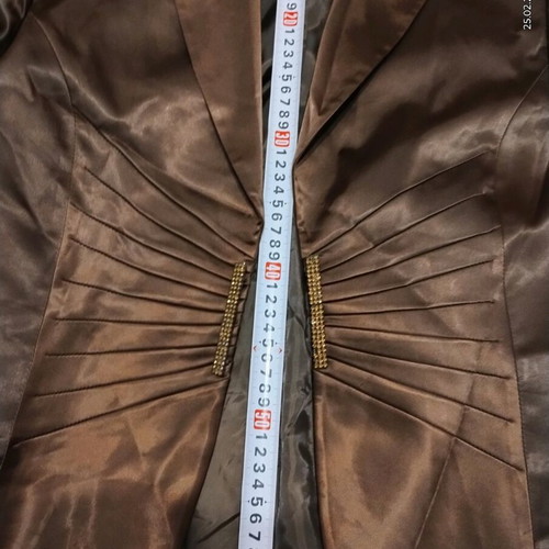 Lacrima satin jacket like new, brown, crystal clasp closure