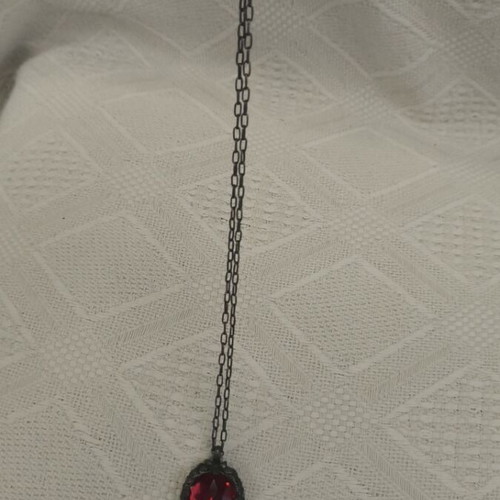 Gothic necklace used, red and silver