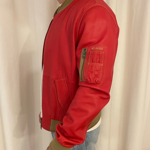 Leather bomber jacket red like new, men's size 54