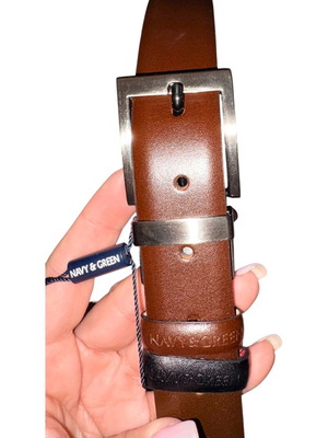 Navy & Green leather men's double face belt size 115 new