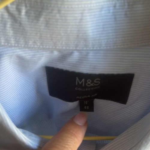 Men's blue striped shirt M&S used with chest pocket and cufflinks