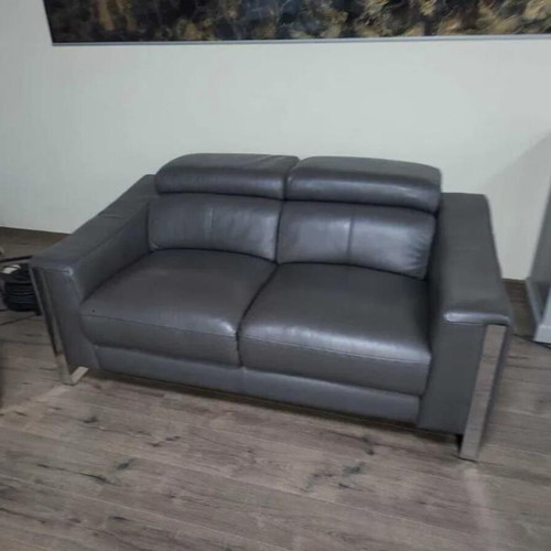 Gray Leather Sofa Set Three-Seater and Two-Seater Torres New