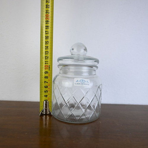 Glass storage jar with lid vintage design like new