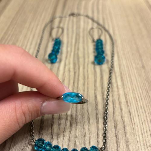 Handmade jewelry set with turquoise crystals, new, includes ring used