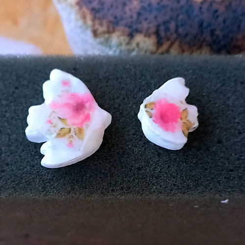 Handmade ceramic earrings with decoupage and glass coating