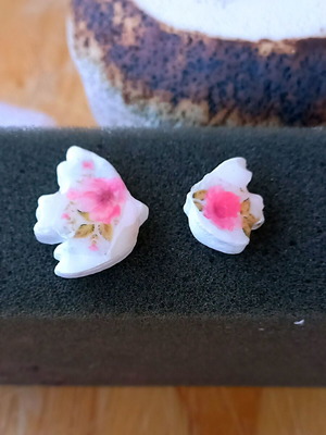 Handmade ceramic earrings with decoupage and glass coating