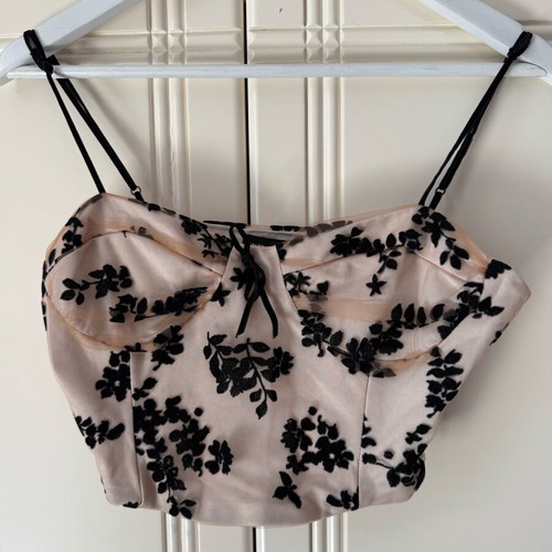 Zara crop top new, size S, black and beige with velvet details
