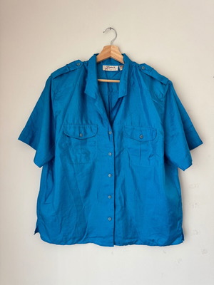 Satin shirt with shoulder pads like new, blue, size XXL