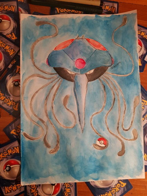 Σχέδιο Pokemon Tentacruel με ακρυλικά και μελάνι καινούργιο, μέγεθος Α4 κορνιζαρισμένο