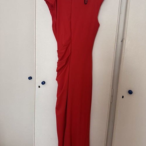 BSB red fitted maxi midi dress with draped gathers and cap sleeves