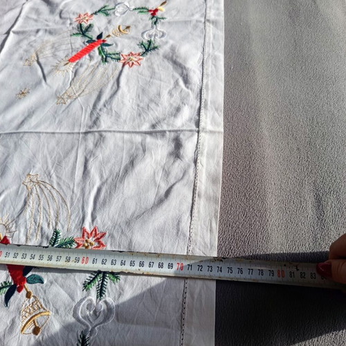 Christmas table runner with festive embroidery like new (81x74 cm)