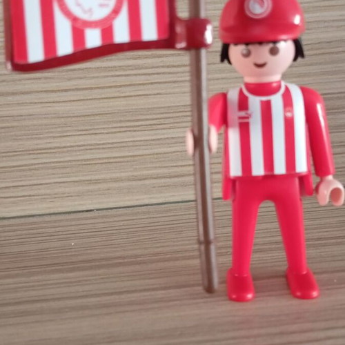 Playmobil Olympiacos fan figure with team flag, like new