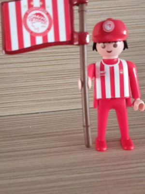 Playmobil Olympiacos fan figure with team flag, like new