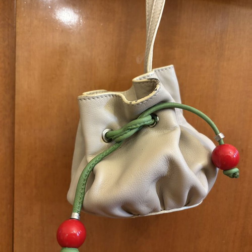 Moschino Jeans vintage leather mini bucket bag with cherry details