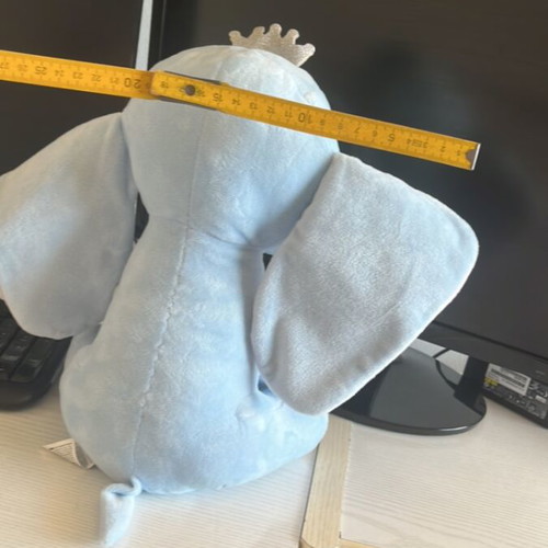 Elephant plush like new with big ears and silver crown