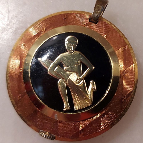 MENTOR ANTIQUE HANGING NECKLACE WATCH WITH 17 JEWELS AND THE AQUARIUS ZODIAC ON THE BACK - FUNCTIONING