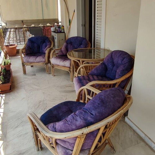 Bamboo garden sofa used with table and 4 chairs with cushions
