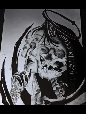 Drawing on A3 paper with pencil and ink, new