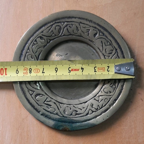 Oriental solid brass pitcher used with saucer