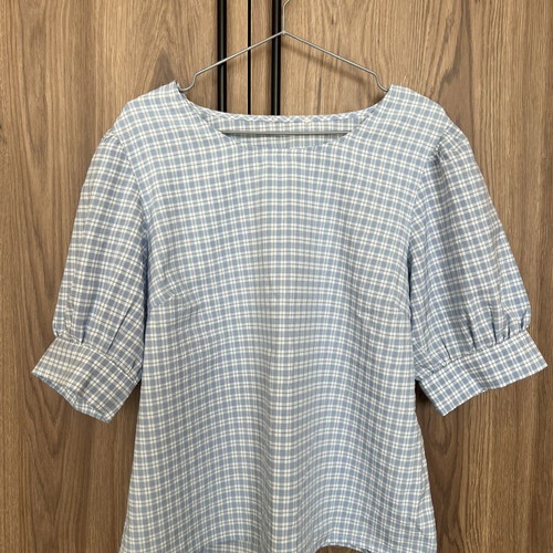 Womens blue and white gingham blouse