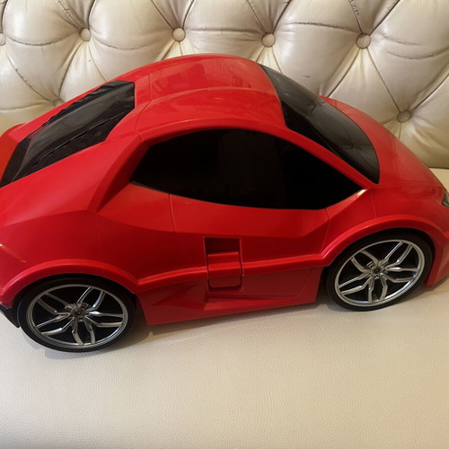 Children's car suitcase, red, 4 wheels, telescopic handle