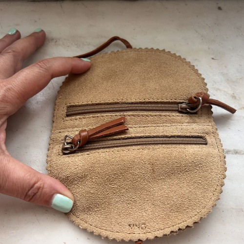 MNG by Mango Genuine Suede Coin Purse used, double zip, tan