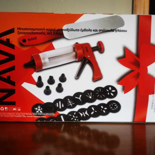 Nava cookie press cornet new, 24-piece set with stainless plunger and spatula