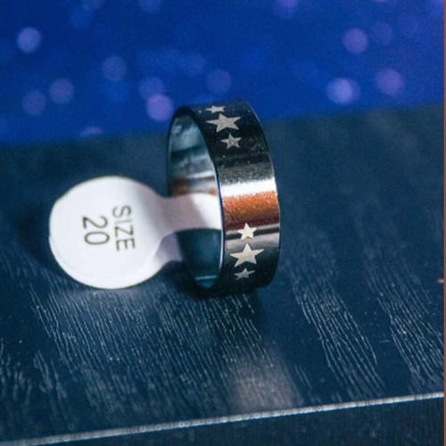 Stainless steel ring black with stars, like new, size 20