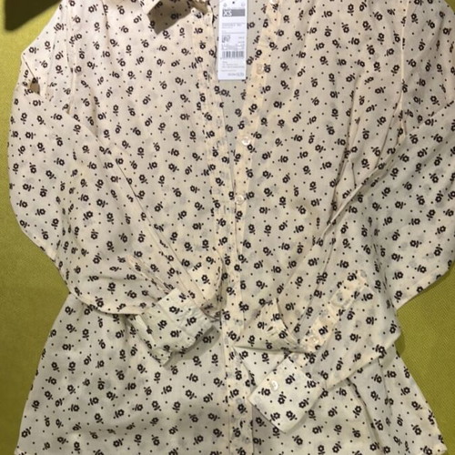 Benetton shirt new, XS-S, beige with brown pattern, cotton