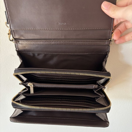Caprisa bag wallet like new, gray and brown, detachable strap