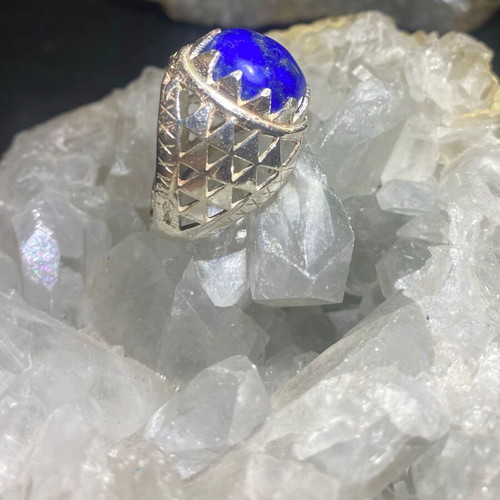 Silver ring with natural lapis lazuli cabochon AA quality new #19