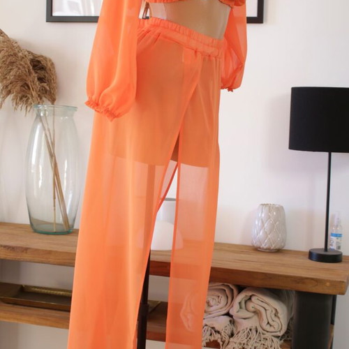 Beachwear pants with orange transparent top new