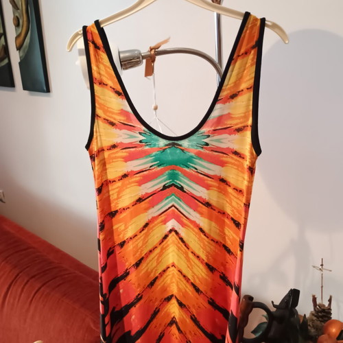 Long summer dress like new with colorful pattern, size M