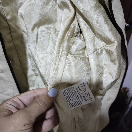 Leather jacket vintage used, size L, beige