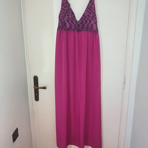 Maxi dress custommade fuchsia with knit bust and silver thread like new