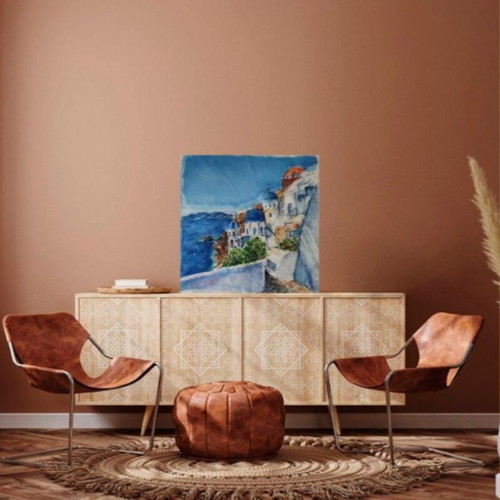 Santorini painting on silk 69x69 cm new