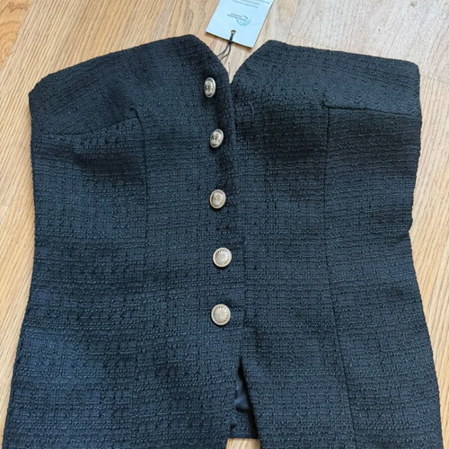 Bustier black boucle with gold buttons new, size XS