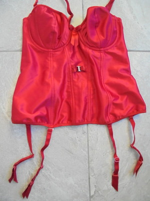 Filis red satin corset with garters, size 70C