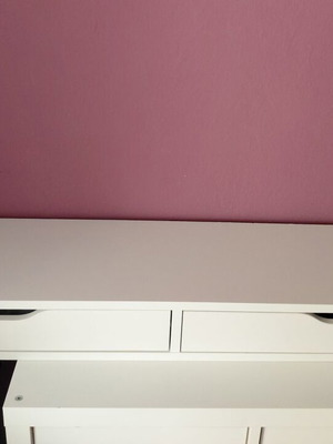 EKBY ALEX shelf with drawer used, 119x29 cm, wall mounts included