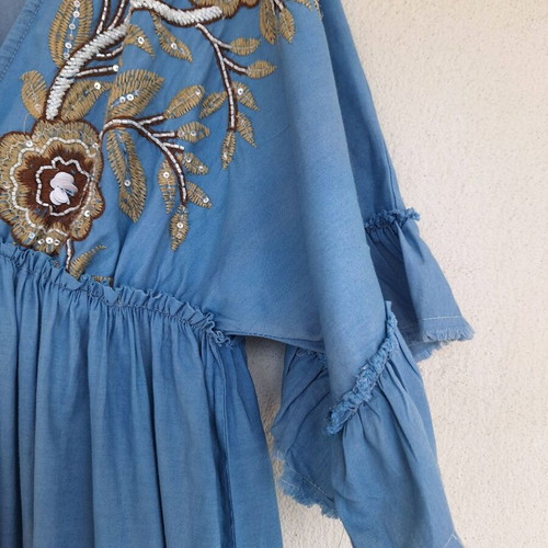 Indian dress in denim shade with embroidery, new, size L