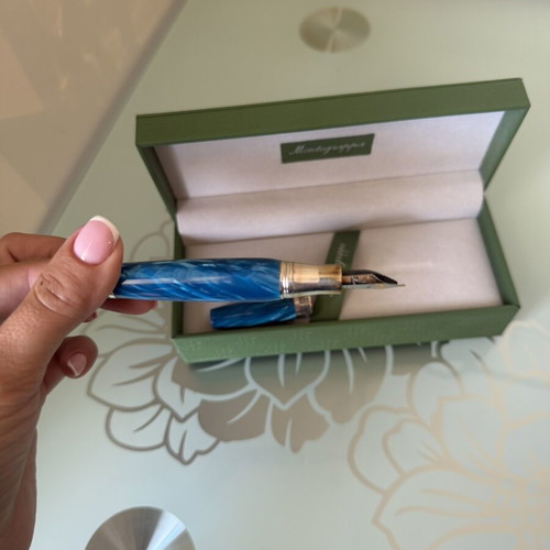 Montegrappa fountain pen, pearlescent blue, boxed