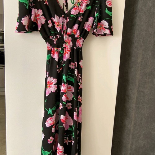 Airy floral long dress new, black multicolor
