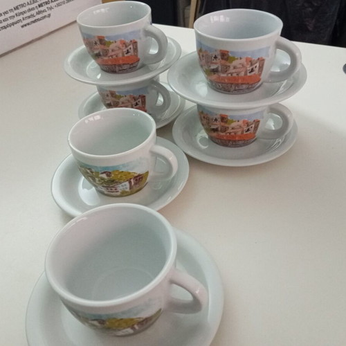Set of 6 collectible Lumidis coffee/tea cups with saucers, new