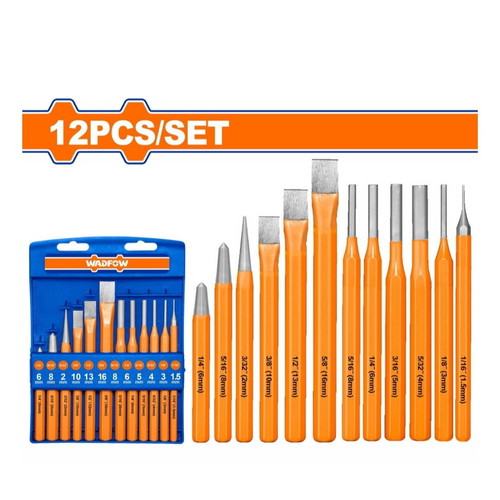 Set of 12 needles, chisels, punches and hammer new